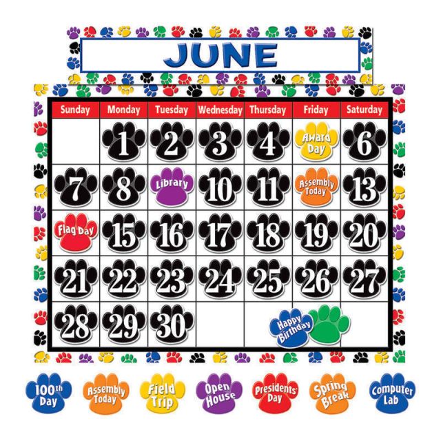 Teacher Created Resources Colorful Paw Prints Calendar Set, 24in x 18in, Multicolor (Min Order Qty 4) MPN:TCR4328