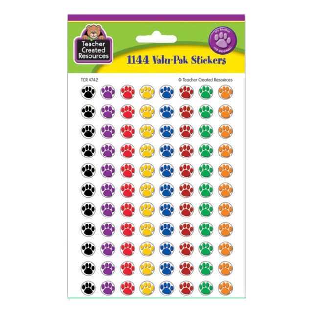 Teacher Created Resources Mini Stickers, 3/8in, Colorful Paw Prints, Pre-K - Grade 12, Pack Of 1,144 (Min Order Qty 9) MPN:TCR4742