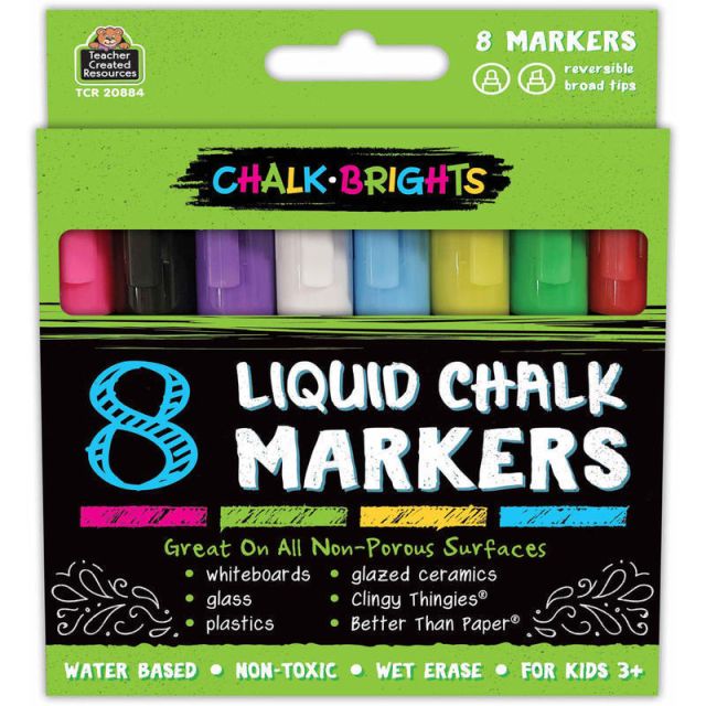 Teacher Created Resources Chalk Brights Liquid Chalk Markers, Assorted Colors, Assorted Barrel, Pack Of 8 Markers (Min Order Qty 3) MPN:TCR20884