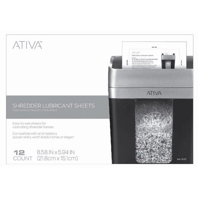Ativa Shredder Lubricant Sheets, Pack Of 12 Sheets