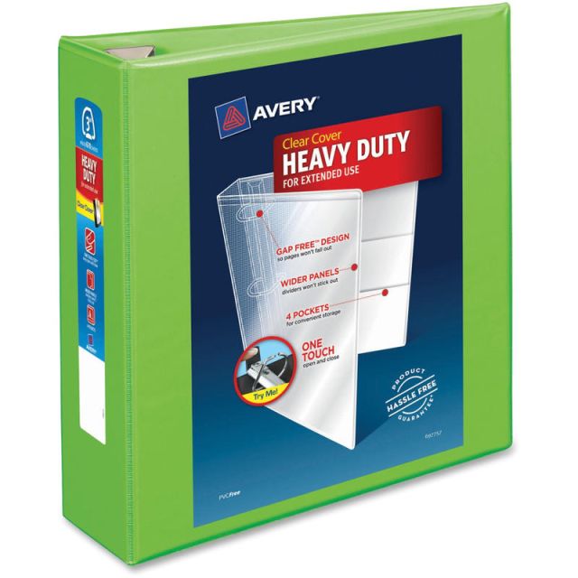 Avery Heavy-Duty View 3-Ring Binder With Locking One-Touch EZD Rings, 3in D-Rings, 39% Recycled, Chartreuse (Min Order Qty 3) MPN:79779