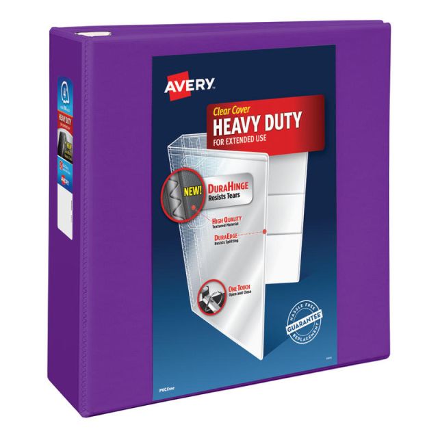Avery Heavy-Duty View 3-Ring Binder With Locking One-Touch EZD Rings, 4in D-Rings, 43% Recycled, Purple (Min Order Qty 3) MPN:79813
