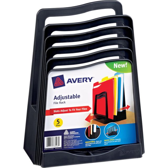 Avery Adjustable File Rack - 5 Compartment(s) - 11.5in Height x 8in Width x 10.5in Depth - Desktop - Black - Plastic - 1Each (Min Order Qty 4) MPN:73523