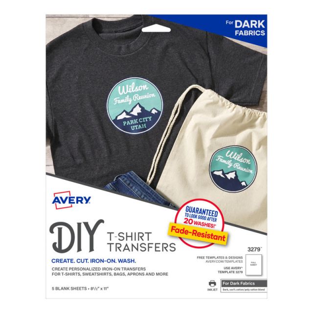 Avery T-Shirt Transfers, Dark, 3279, Pack Of 5 (Min Order Qty 4) MPN:3279