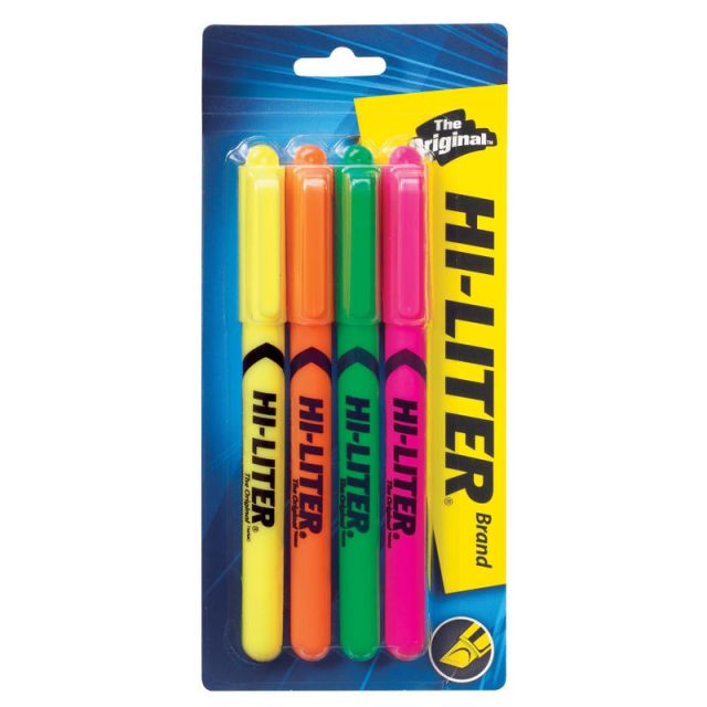 Avery Pen Style Fluorescent Highlighters - Chisel Point Style - Fluorescent Yellow, Pink, Orange, Green - 4 / Pack (Min Order Qty 23) MPN:23545