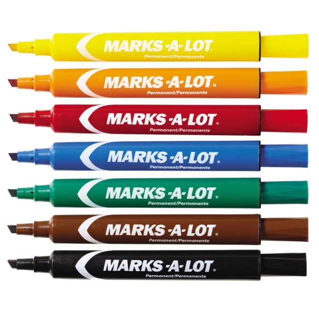 Avery Marks-A-Lot Large Desk-Style Permanent Markers, Chisel Point, Assorted Colors, Set Of 12 (Min Order Qty 6) MPN:24800