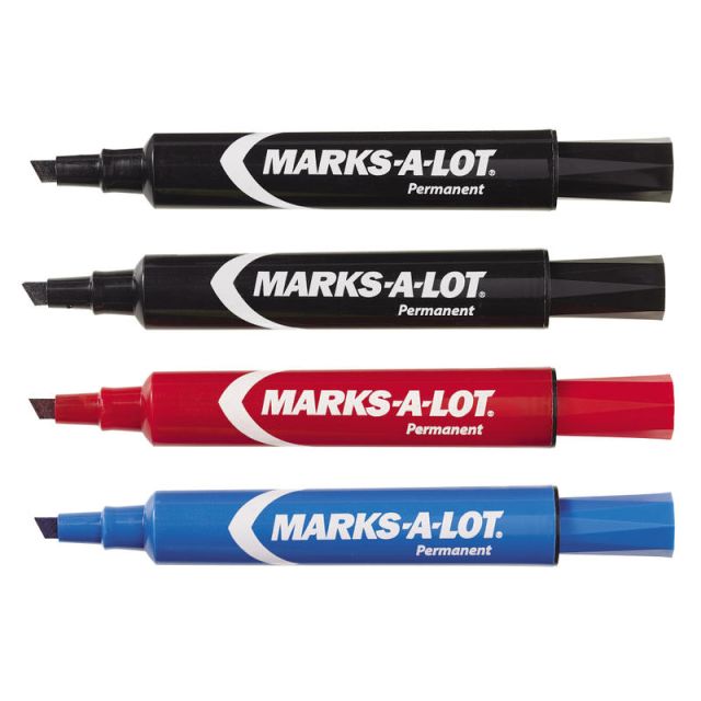 Avery Regular Desk Style Permanent Markers, Chisel Point, Black/Blue/Red Inks, Pack Of 4 (Min Order Qty 15) MPN:07905