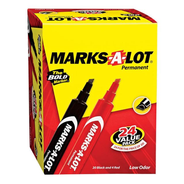Avery Marks-A-Lot Permanent Markers, Chisel Point, 4.7 mm, Red/Black Ink, Box Of 24 Markers (Min Order Qty 3) MPN:98088
