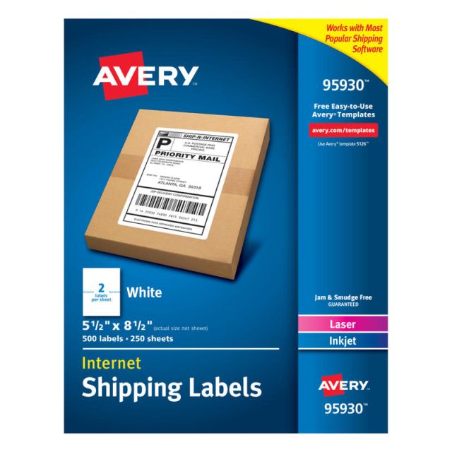 Avery Shipping Address Labels, 95930, Rectangle, 5 1/2in x 8 1/2in, White, Pack Of 500 MPN:95930