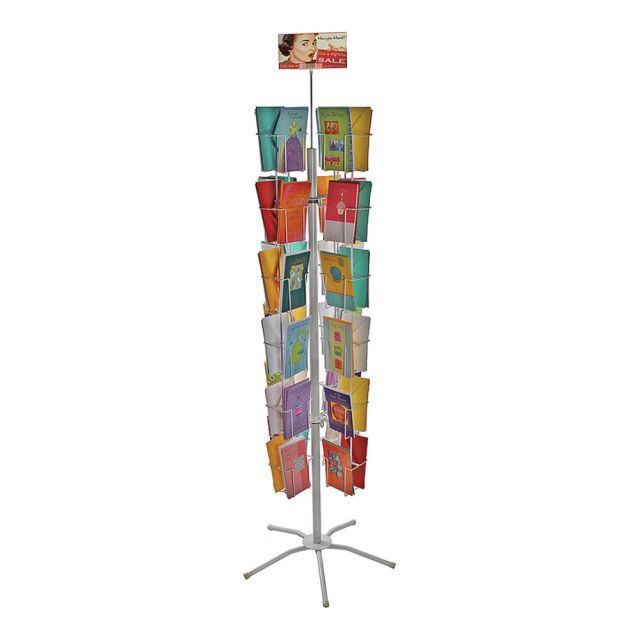 Azar Displays 48-Pocket Wire Floor Stand For 5in X 7in Greeting Cards, 64in x 24in, White MPN:300676