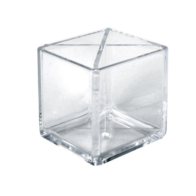 Azar Displays Cube Pencil Holders With Divider, 4inH x 4inW x 4inD, Clear, Pack Of 2 Holders (Min Order Qty 2) MPN:556354