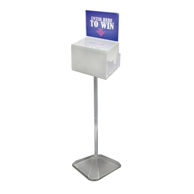 Azar Displays Extra-Large Pedestal Lottery Box With Pocket, 57-3/4inH x 16inW x 16inD, White MPN:206303