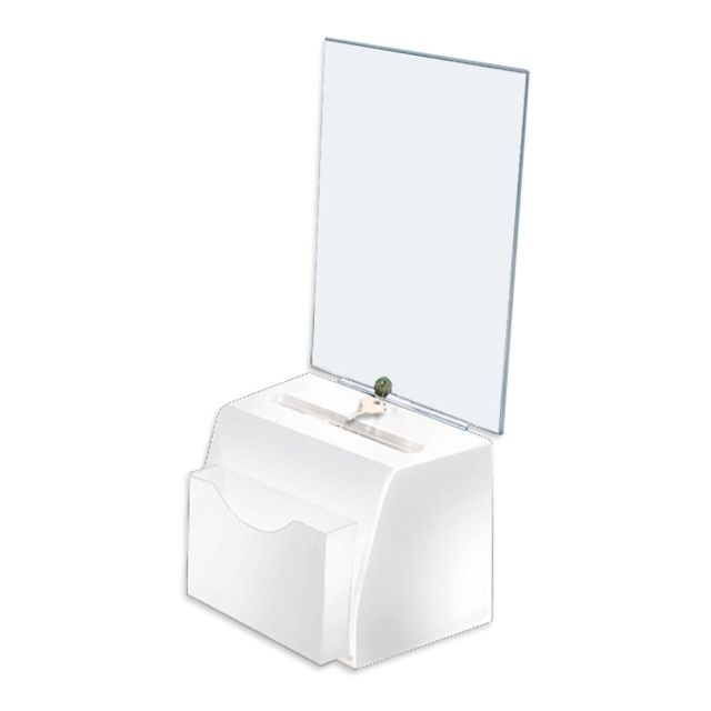 Azar Displays Medium Molded Lottery Box With Pocket, 17inH x 5-1/2inW x 7-3/4inD, White MPN:206777