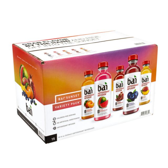 Bai Water Sunset Variety Pack, 18 Fl Oz, Pack Of 15 MPN:220-00656