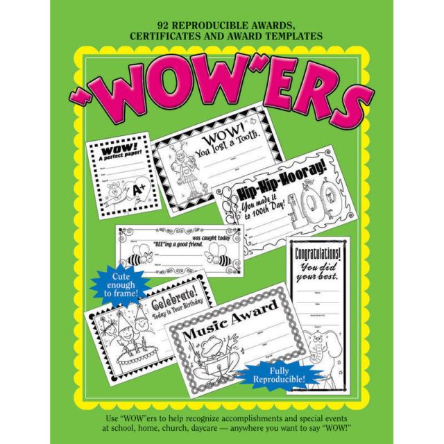 Barker Creek WOWers Reproducible Awards Book, 8 1/2in x 11in, Assorted Colors, Preschool - Grade 6 (Min Order Qty 4) MPN:LL303