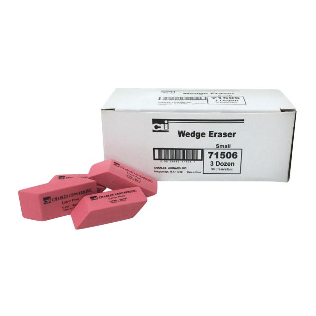 Charles Leonard Synthetic Latex-Free Rubber Wedge Erasers, Pink, 36 Erasers Per Box, Pack Of 5 Boxes (Min Order Qty 2) MPN:CHL71506BN