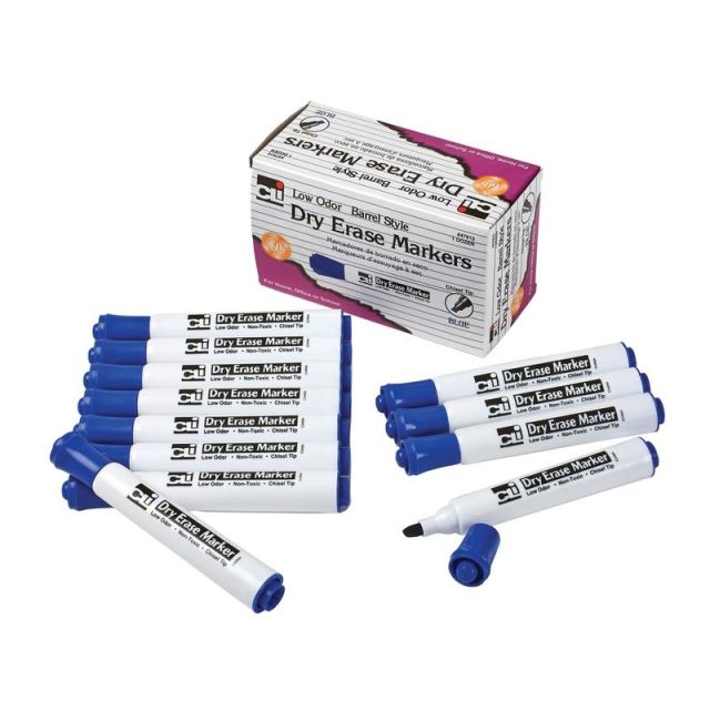 Charles Leonard Dry Erase Markers, Barrel Style, Chisel Point, Blue, 12 Markers Per Box, Set Of 4 Boxes (Min Order Qty 2) MPN:CHL47915BN