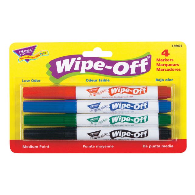 Trend Enterprises Wipe-Off 4-Color Marker Packs, Standard Colors, Pack Of 6 (Min Order Qty 2) MPN:T-98003BN