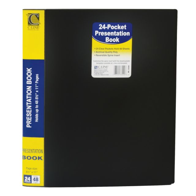 C-Line Bound Sheet Protector Presentation Book, 24 Pockets, 8 1/2in x 11in, Black, Pack Of 4 (Min Order Qty 2) MPN:CLI33240BN