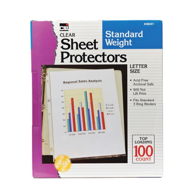 Charles Leonard Top-Loading Sheet Protectors, 8 1/2in x 11in, Clear, 100 Per Pack, 2 Packs (Min Order Qty 2) MPN:CHL48241BN