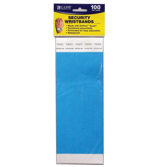 C-Line DuPont Tyvek Security Wristbands, 3/4in x 10in, Blue, 100 Wristbands Per Pack, Set Of 2 Packs (Min Order Qty 2) MPN:CLI89105BN