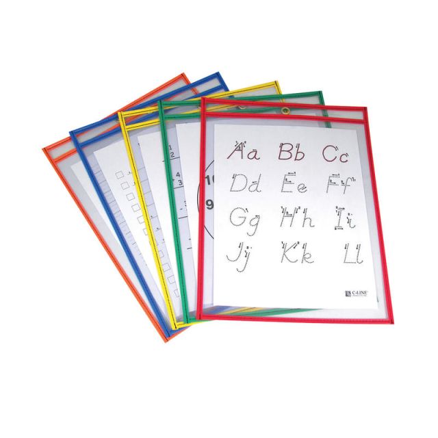 C Line Reusable Dry-Erase Pockets, 9in x 12in, Assorted Primary Colors, Pack Of 5, Set Of 2 Packs (Min Order Qty 2) MPN:CLI40630BN