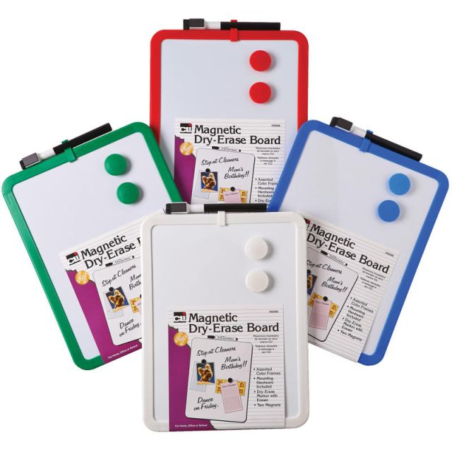 Charles Leonard Magnetic Dry-Erase Whiteboards With Markers And Magnets, 9in x 12in, Assorted Finish Plastic Frames, Pack Of 6 (Min Order Qty 2) MPN:CHL35200BN