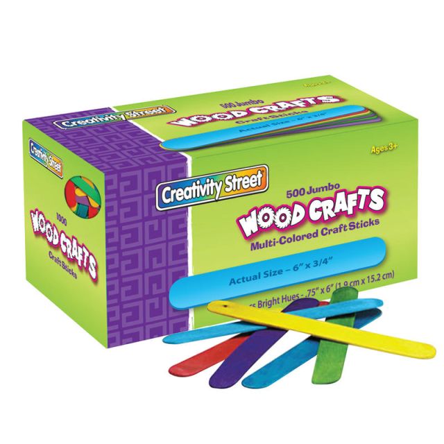 Creativity Street Wood Crafts Jumbo Craft Sticks, 6in x 3/4in x 2mm, Color, Box Of 500 (Min Order Qty 2) 377602