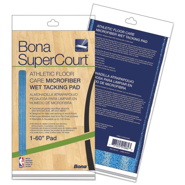 Bona SuperCourt Athletic Floor Care Microfiber Wet Tacking Pad, 60in, Light/Dark Blue (Min Order Qty 2)