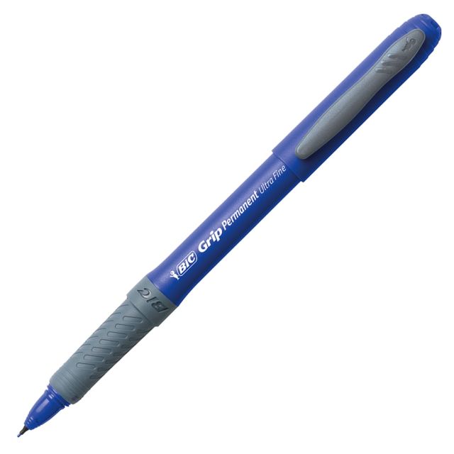 BIC Grip Ultra-Fine-Point Permanent Markers, Blue, Pack Of 12 (Min Order Qty 7) MPN:GPMU11BE