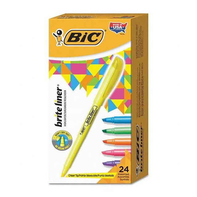 Highlighter Marker: Blue, Green, Orange, Pink & Yellow, Fluorescent, Chisel Point MPN:BICBL241AST