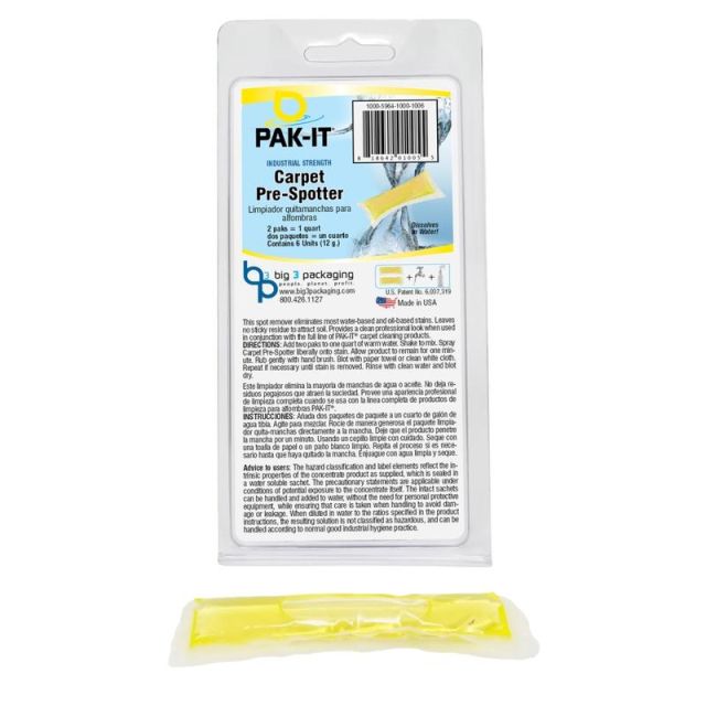 PAK-IT Carpet Pre-Spotter Packet, Citrus Scent, Yellow, Pack Of 6 (Min Order Qty 9) MPN:PAK59646-100