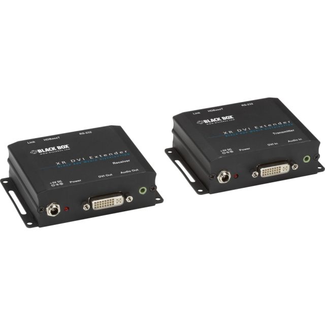 Black Box XR DVI-D Extender with Audio RS-232 and HDCP - 1 Computer(s) - 1 Local User(s) - 330 ft Range - 1920 x 1200 Maximum Video Resolution - 2 x Network (RJ-45) - 2 x DVI - 120 V AC, 240 V AC Input Voltage - Wall Mountable - TAA Compliant MPN:AVX-DVI-