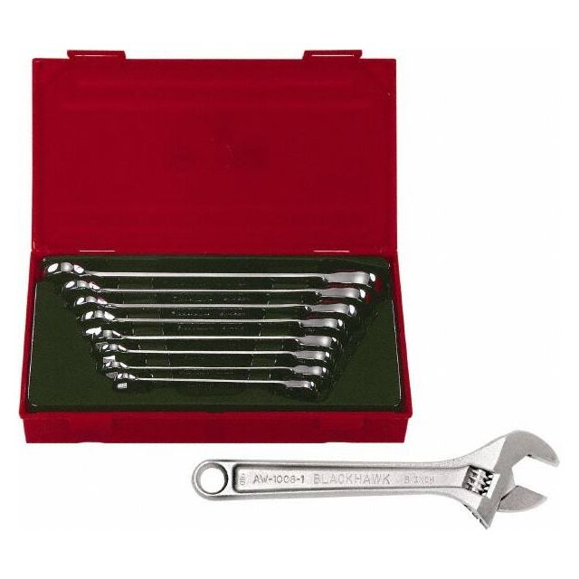 Adjustable Wrench & Combination Wrench Set: 9 Pc, 1/2
