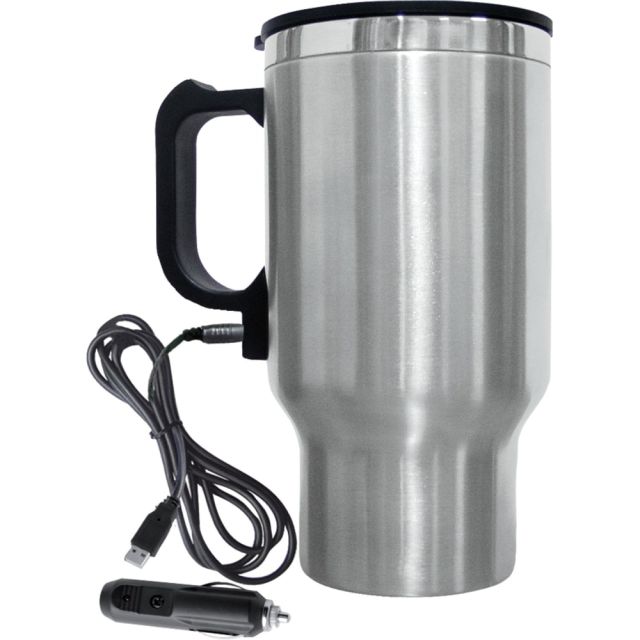 Brentwood Electric Coffee Mug With Wire Car Plug, 16 Oz., Silver (Min Order Qty 2) MPN:CMB-16C