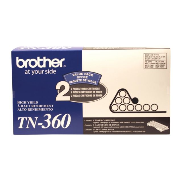 Brother TN-360 Black Toner Cartridges, Pack Of 2, TN-360BK MPN:BRTTN360-2PK