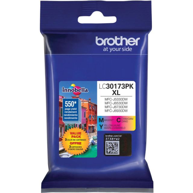 Brother LC30173PK Original Ink Cartridge - Cyan, Magenta, Yellow - Inkjet - High Yield - 550 Pages Cyan, 550 Pages Magenta, 550 Pages Yellow - 1 / Pack (Min Order Qty 2) MPN:LC30173PK