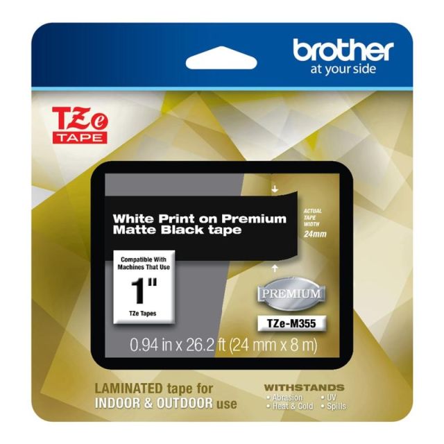 Brother TZE Premium Matte Laminated Tape, 0.94in x 26.2ft, White/Black (Min Order Qty 2) MPN:TZEM355