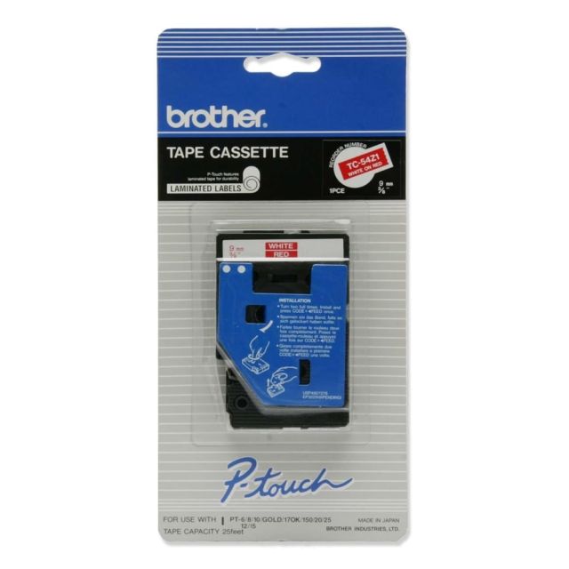 Brother TC-54Z1 White-On-Red Tape, 0.38in x 25ft (Min Order Qty 3) MPN:TC54Z1