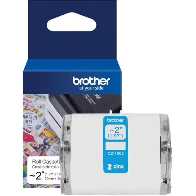 Brother Genuine CZ-1005 continuous length ~ 2 (1.97in) 50 mm wide x 16.4 ft. (5 m) long label roll featuring ZINK Zero Ink technology - 1 31/32in Width - Zero Ink (ZINK) - Paper - 1 Each - Water Resistant (Min Order Qty 2) MPN:CZ1005