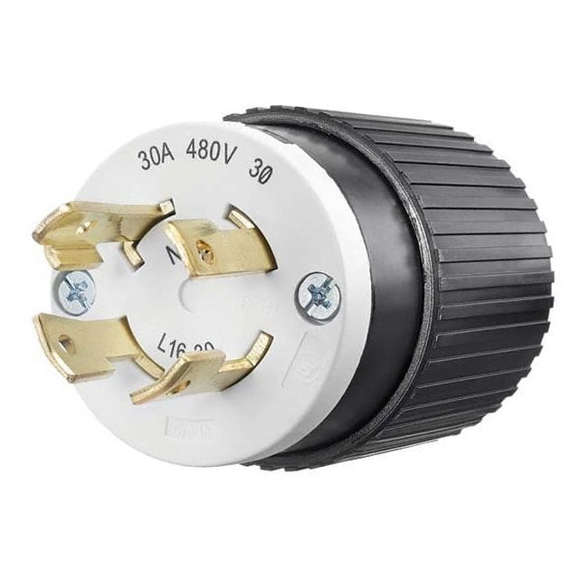 Locking Inlet: Plug, Industrial, L16-30P, 480V, Black & White MPN:71630NP