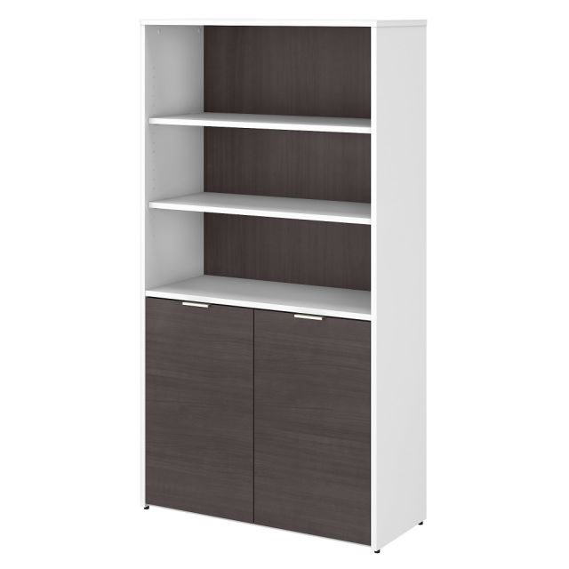 Bush Business Furniture Jamestown 5-Shelf Bookcase With Doors, Storm Gray/White, Standard Delivery MPN:JTB136SGWH