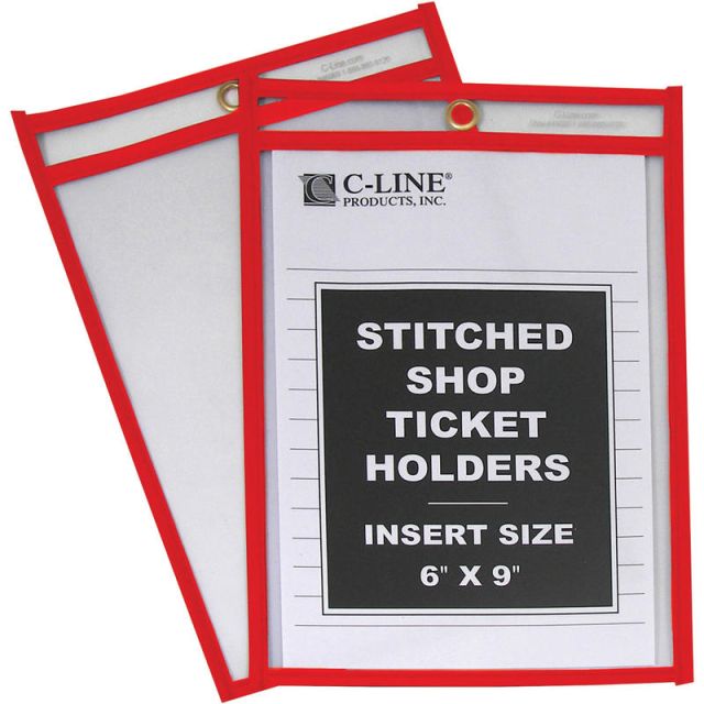 C-Line Hanging Strap Shop Ticket Holder - Support 6in x 9in Media - 25 / Box - Red, Clear (Min Order Qty 4) MPN:43969