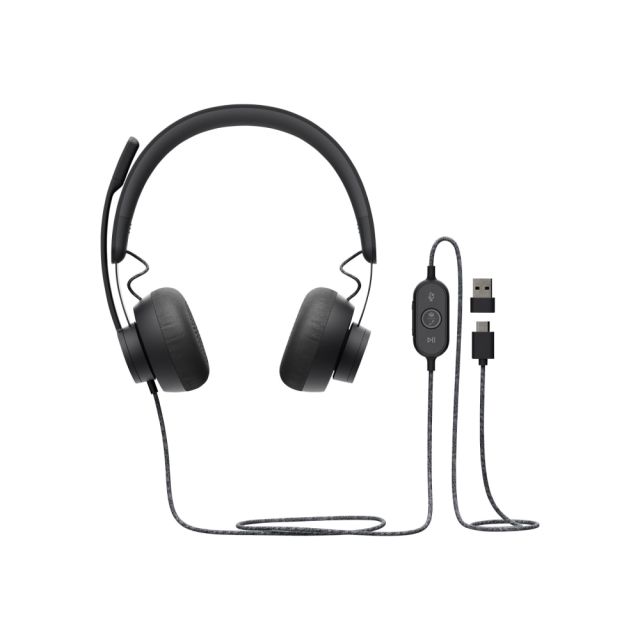 Logitech Zone Headset - Stereo - USB Type C - Wired - 32 Ohm - 20 Hz - 16 kHz - Over-the-head - Binaural - Circumaural - 6.23 ft Cable - Uni-directional, Omni-directional Microphone MPN:981-000871