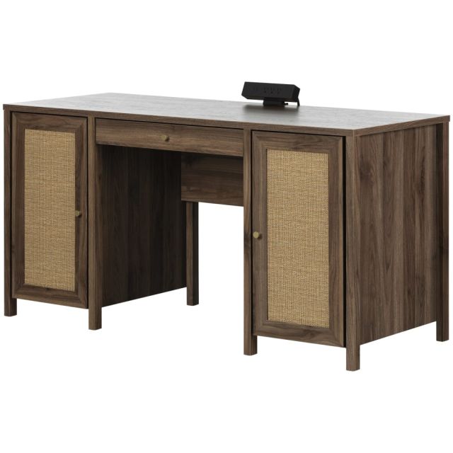 South Shore Talie 60inW Computer Office Desk, Natural Walnut/Printed Rattan MPN:13315