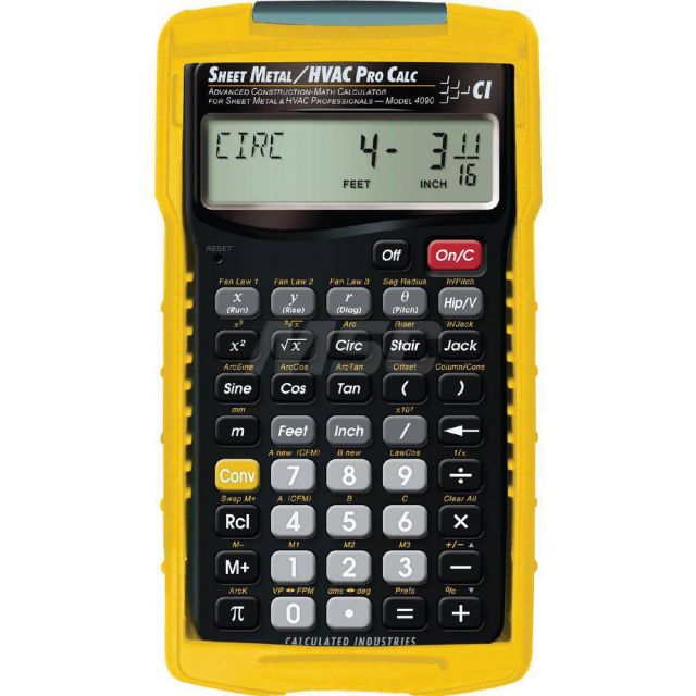 Industrial Calculators, Calculator Type: Sheet Metal/HVAC , Digit Color: Black , Power Source: Battery , Number Of Digits: 12 , Batteries Included: Yes  MPN:4090
