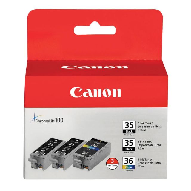 Canon PGI-35/CLI-36 Black And Tri-Color Ink Cartridges, Pack Of 3, 1509B007 (Min Order Qty 2) MPN:1509B007
