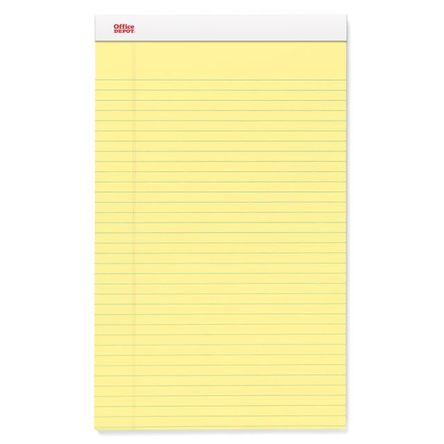 Office Depot Brand Writing Pads, 8 1/2in x 14in, Legal/Wide Ruled, 50 Sheets, Canary, Pack Of 12 Pads (Min Order Qty 4) MPN:99420