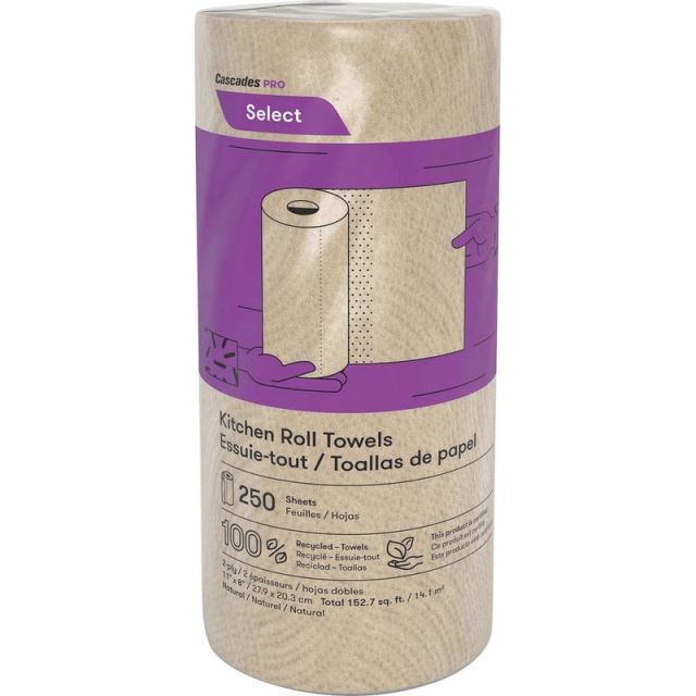 Cascades PRO Select Kitchen Roll Towels - 2 Ply - 11in x 8in - 250 Sheets/Roll - Nature - Perforated, Absorbent, Eco-friendly - For Kitchen - 12 / Carton (Min Order Qty 2) MPN:K251