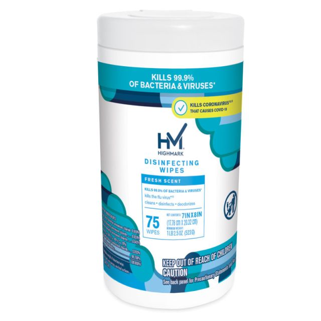 Highmark Disinfectant Wipes, White, Container Of 75 (Min Order Qty 12) MPN:69075